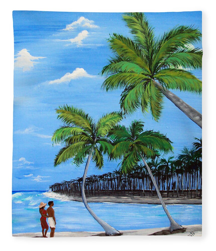 Couple On Beach Fleece Blanket featuring the painting Capture a Moment by Gloria E Barreto-Rodriguez