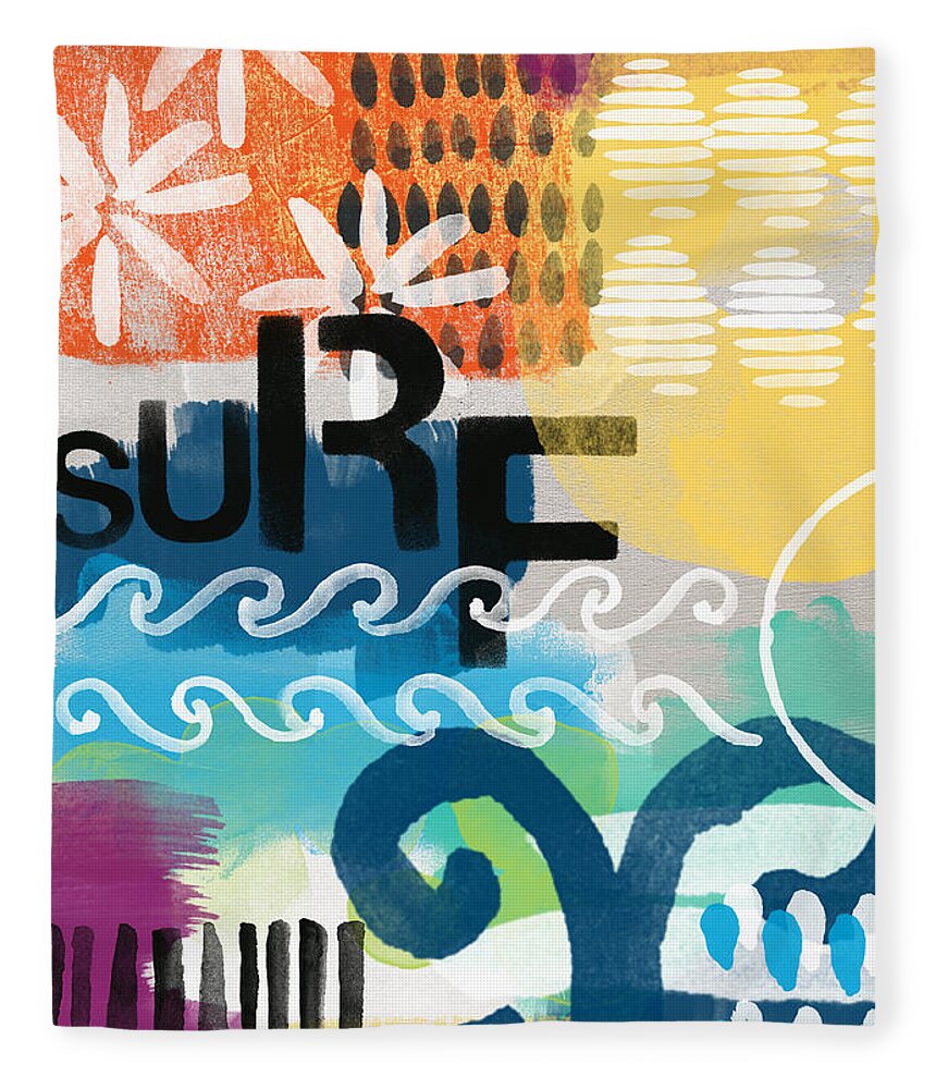 Surf Fleece Blanket featuring the painting Carousel #7 SURF - contemporary abstract art by Linda Woods