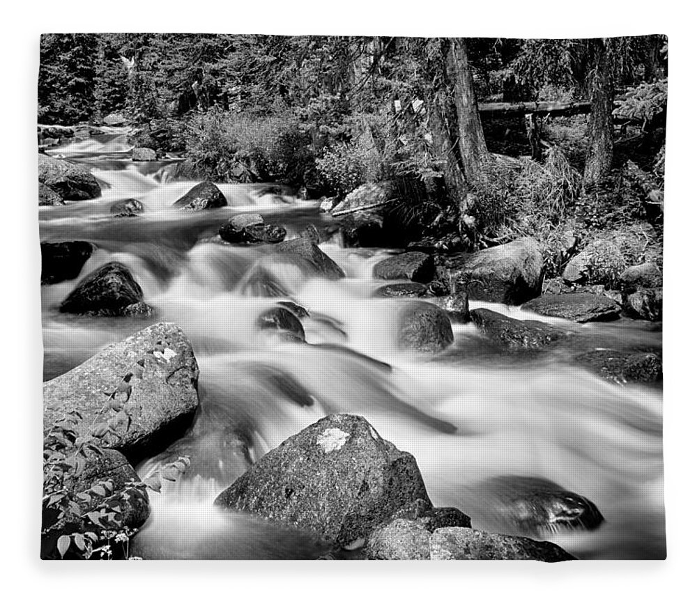 Mountain Stream Fleece Blanket featuring the photograph Cascading Rocky Mountain Forest Creek BW by James BO Insogna
