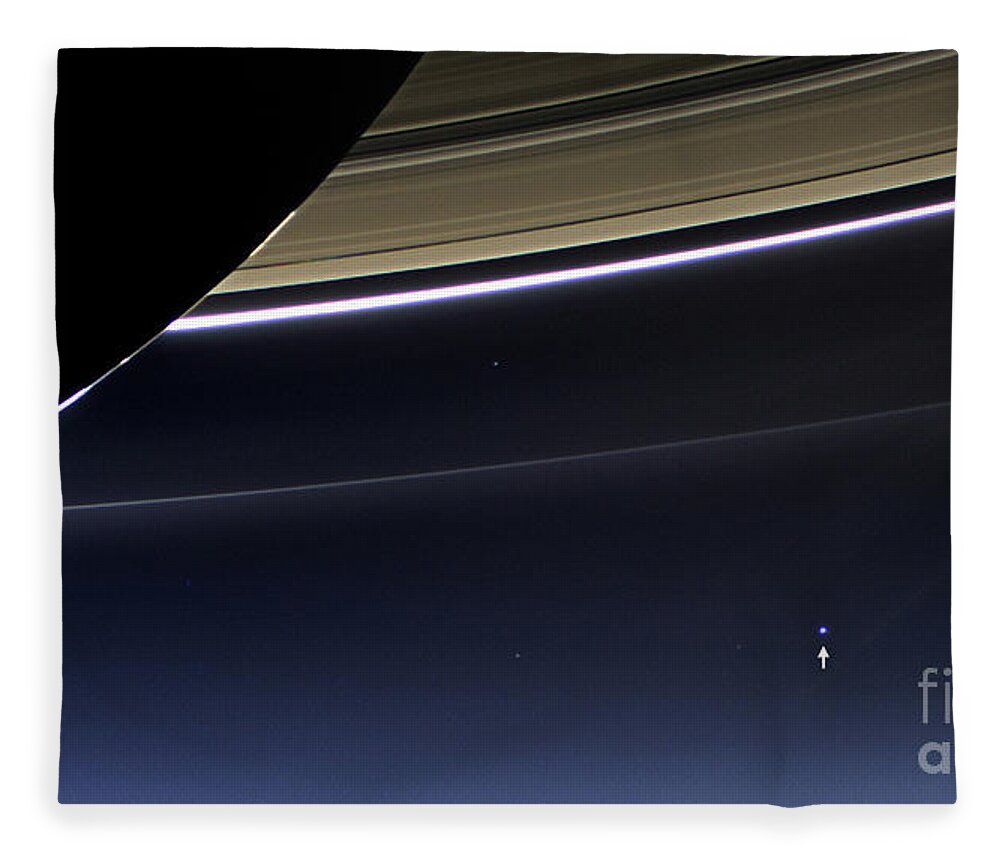 Saturn Fleece Blanket featuring the photograph Cassini View Of Saturn And Earth by Science Source