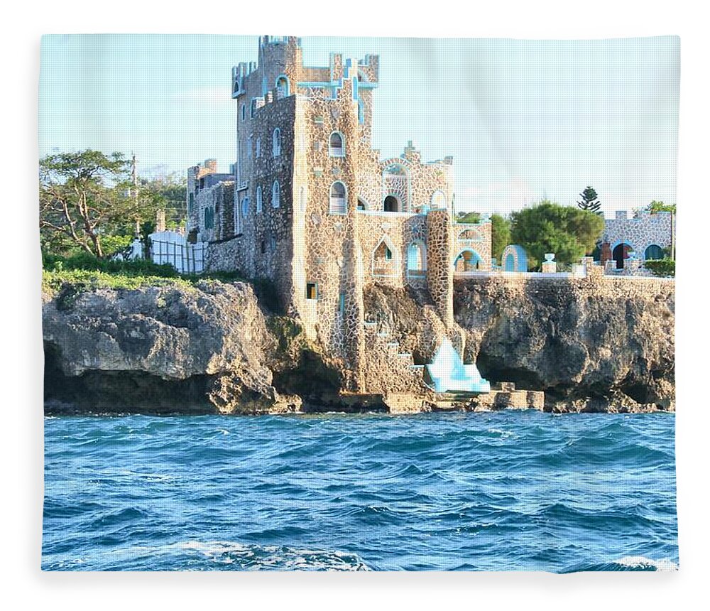 Castle Fleece Blanket featuring the photograph Castle at Sea by Debbie Levene