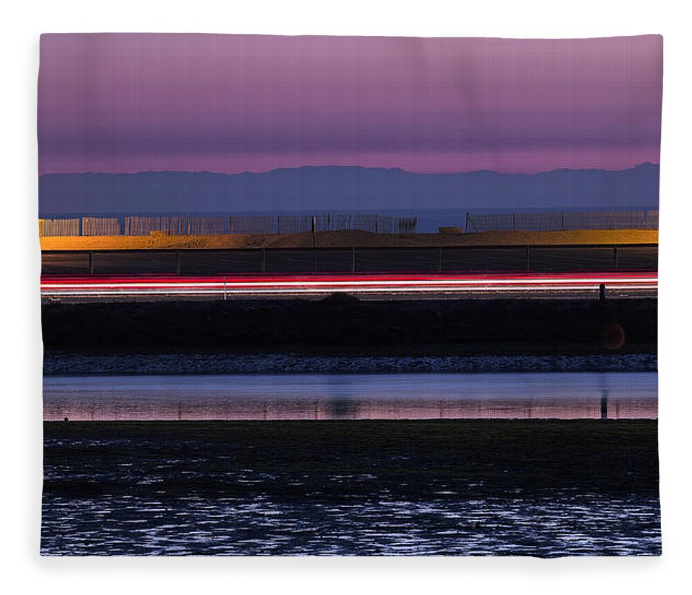 Abstract Fleece Blanket featuring the photograph Catalina Bolsa Chica PCH Light trails and the Wetlands By Denise Dube by Denise Dube