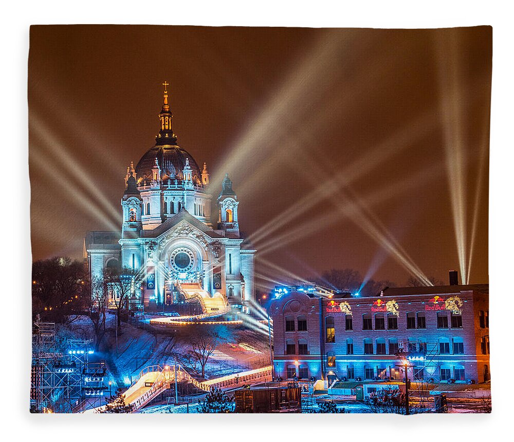 Long Exposure Fleece Blanket featuring the photograph Cathedral Of St Paul Ready for Red bull crashed Ice by Paul Freidlund