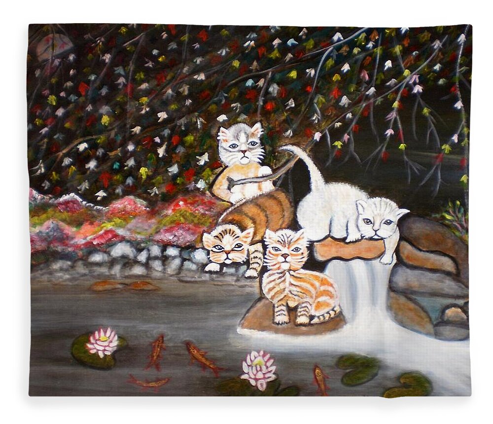 Cats Fleece Blanket featuring the painting Cats in the Wild II by Manjiri Kanvinde