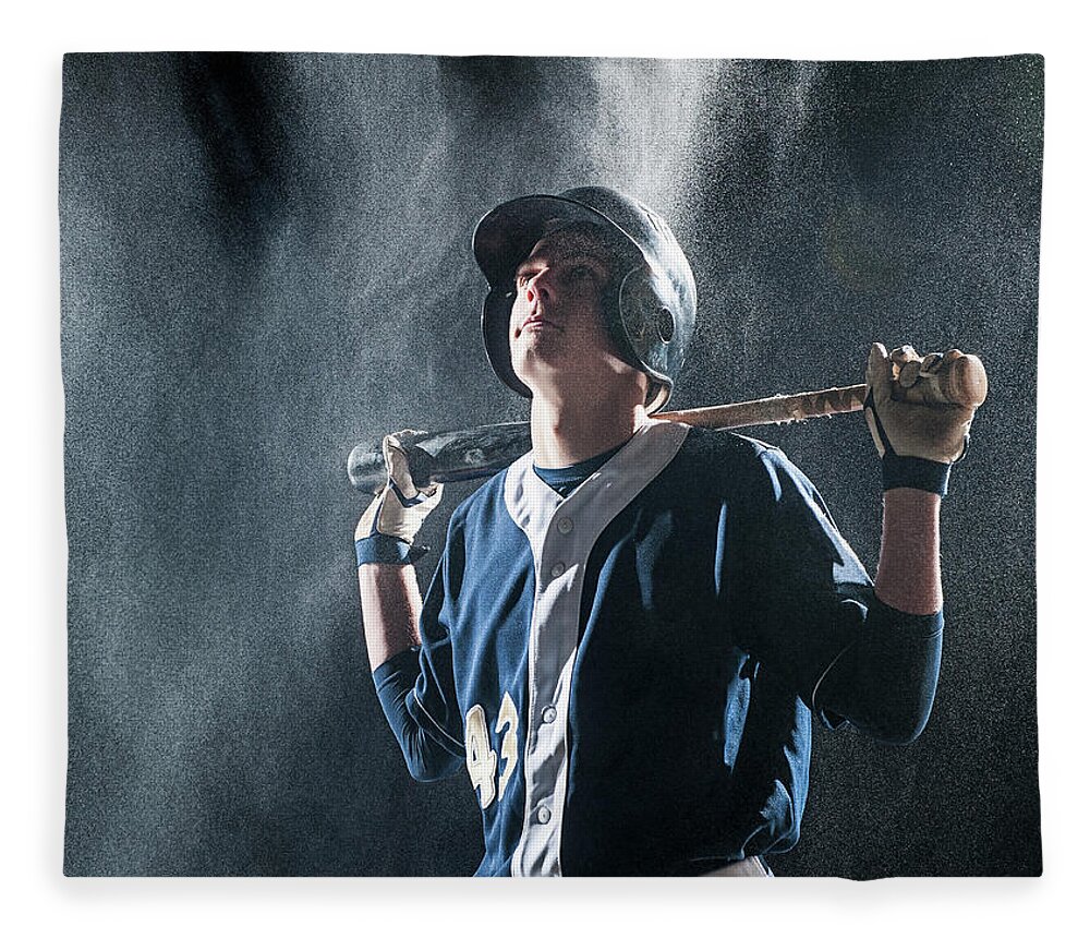 Sports Helmet Fleece Blanket featuring the photograph Caucasian Baseball Player Standing In by Erik Isakson