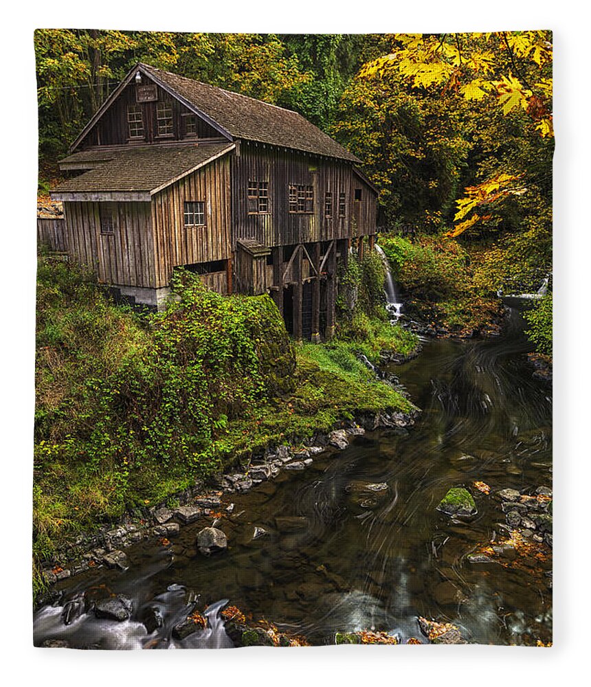 October Fleece Blanket featuring the photograph Cedar Creek Grist Mill 2 by Mark Kiver