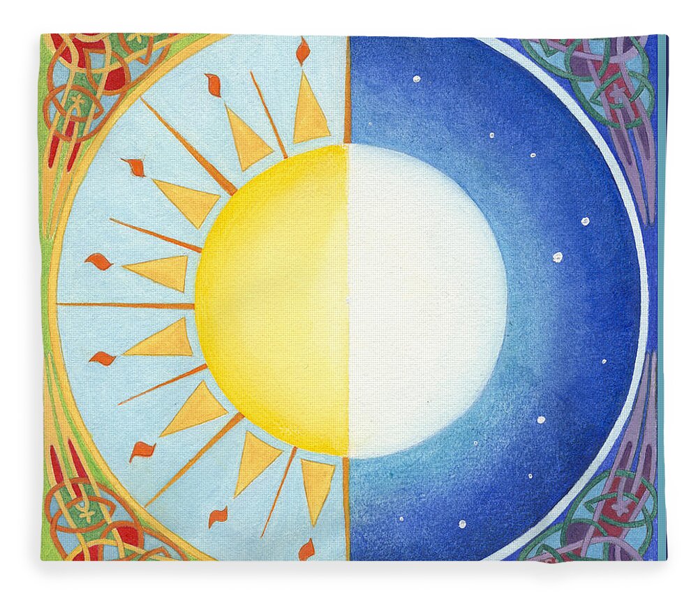 Balance Fleece Blanket featuring the painting Celtic Equinox Sun and Moon by Melissa A Benson