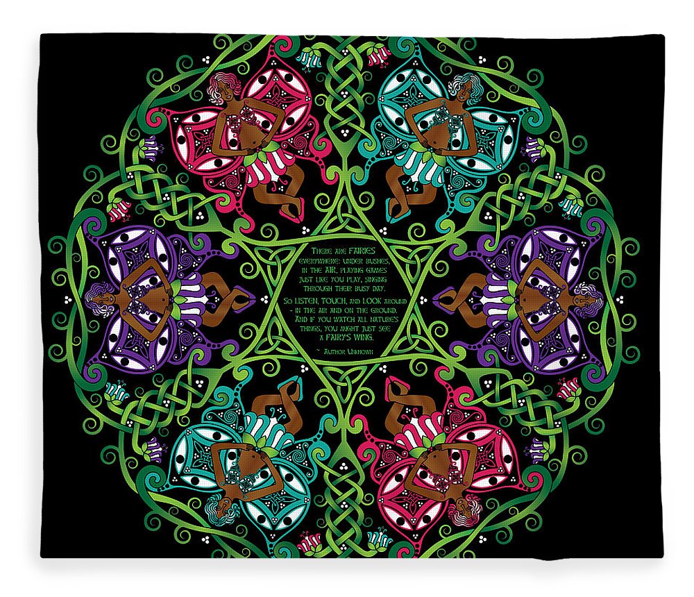 Celtic Knotwork Fleece Blanket featuring the digital art Celtic Fairy Mandala by Celtic Artist Angela Dawn MacKay