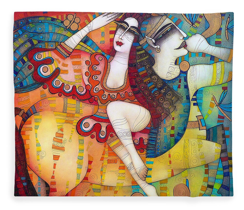Centaur Fleece Blanket featuring the painting Centaur in love by Albena Vatcheva
