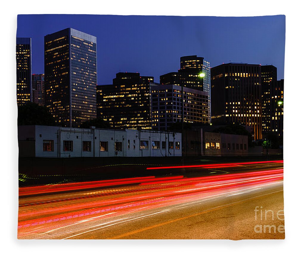 America Fleece Blanket featuring the photograph Century City Skyline at Night by Paul Velgos