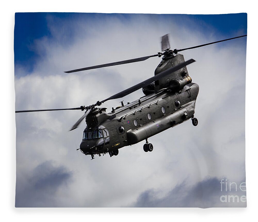 Raf Chinook Fleece Blanket featuring the digital art CH47 Chinook by Airpower Art