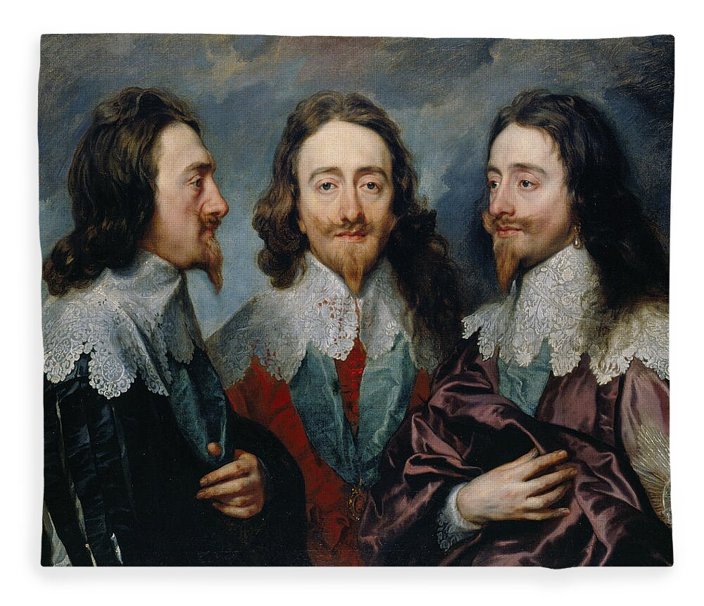 Anthony Van Dyck Fleece Blanket featuring the painting Charles I in Three Positions by Anthony van Dyck