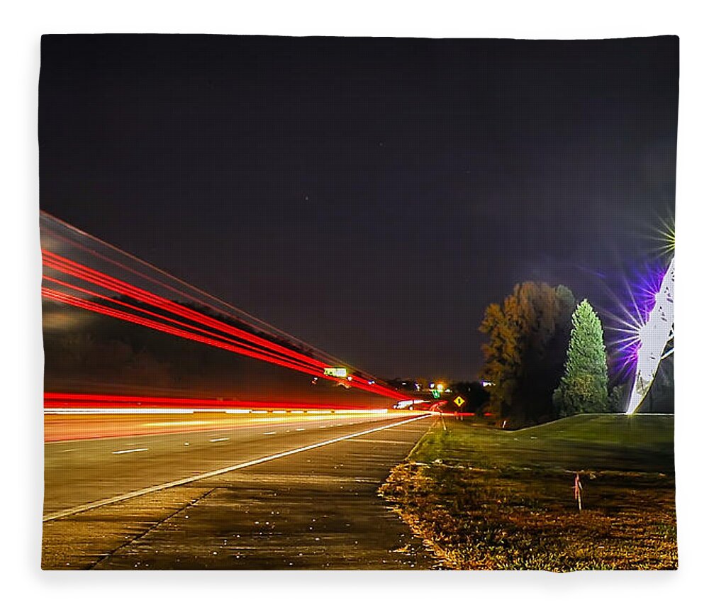 Airport Fleece Blanket featuring the photograph Charlotte City Airport Entrance Sculpture by Alex Grichenko
