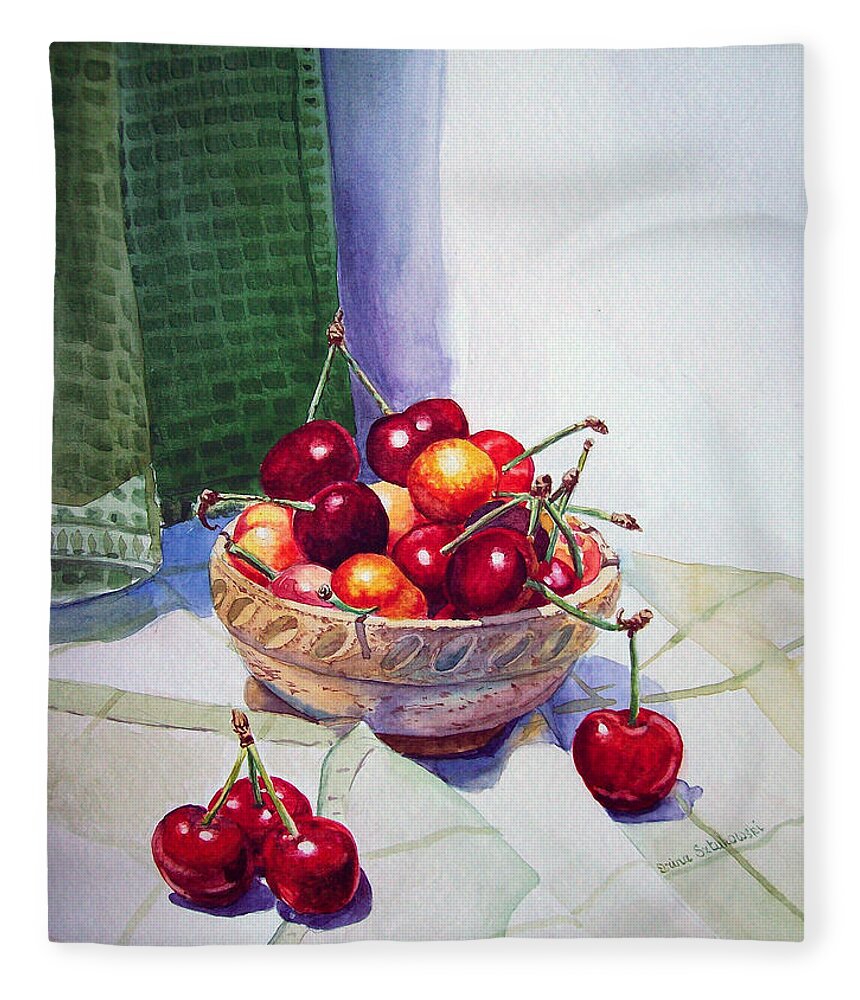 Berry Fleece Blanket featuring the painting Cherries by Irina Sztukowski