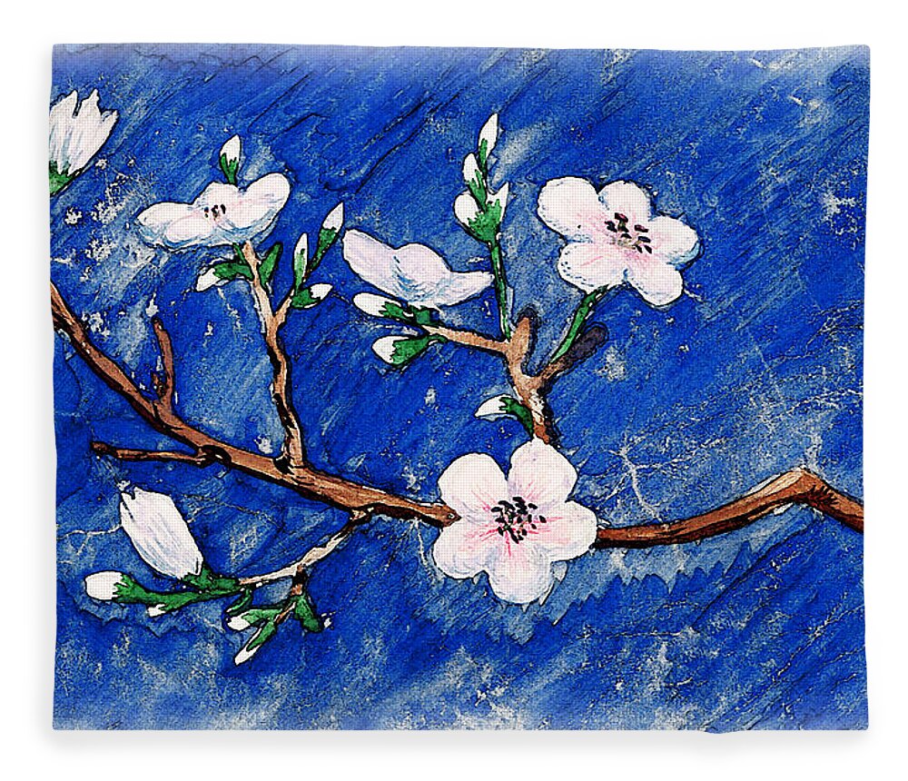 Cherry Fleece Blanket featuring the painting Cherry Blossoms by Irina Sztukowski