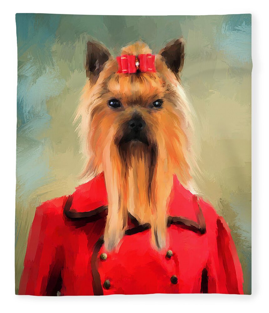 Yorkie Fleece Blanket featuring the painting Chic Yorkshire Terrier by Jai Johnson