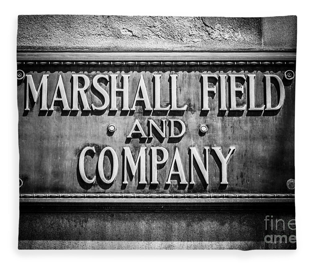 America Fleece Blanket featuring the photograph Chicago Marshall Field Sign in Black and White by Paul Velgos