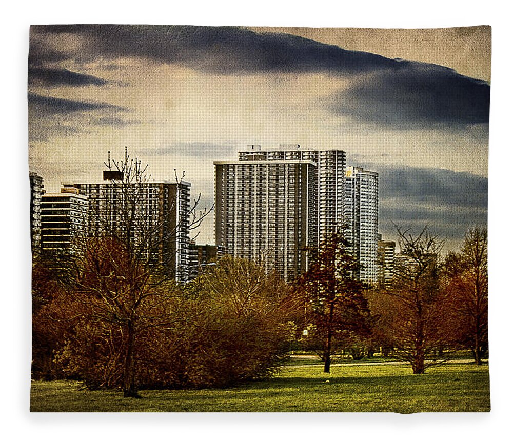 Trees Fleece Blanket featuring the photograph Chicago Neighborhood by Milena Ilieva