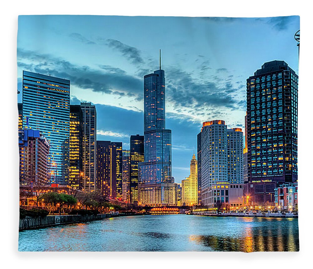 Tranquility Fleece Blanket featuring the photograph Chicago River by Carl Larson Photography