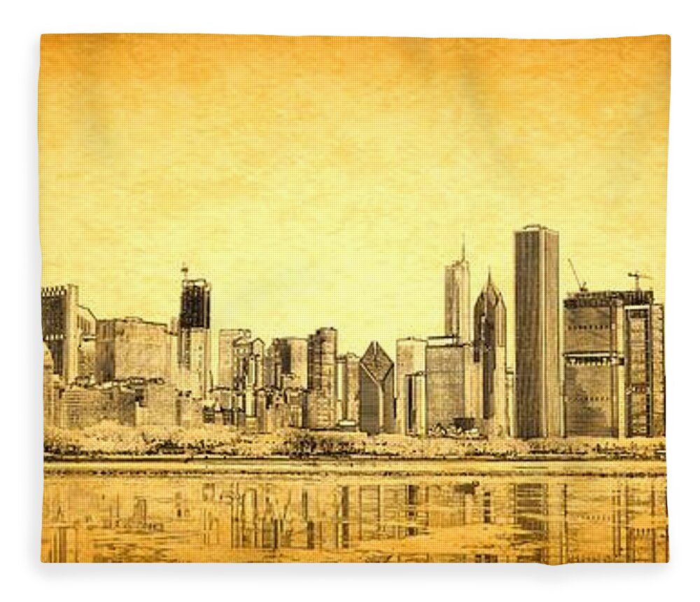Chicago Panorama Fleece Blanket featuring the photograph Chicago Sunrise by Dejan Jovanovic
