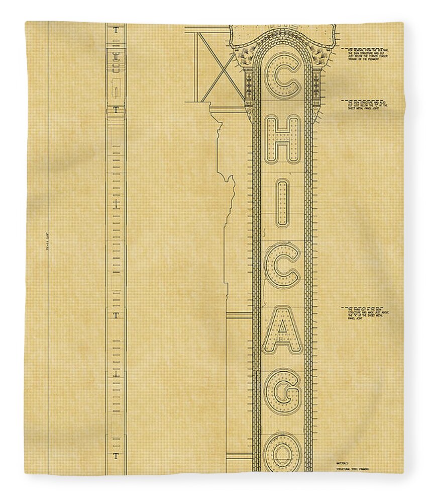 Chicago Theatre Fleece Blanket featuring the photograph Chicago Theatre Blueprint by Andrew Fare