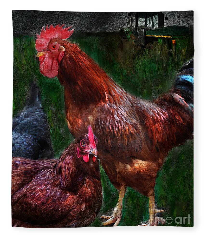 Chickens Fleece Blanket featuring the digital art Chickens by Lisa Redfern