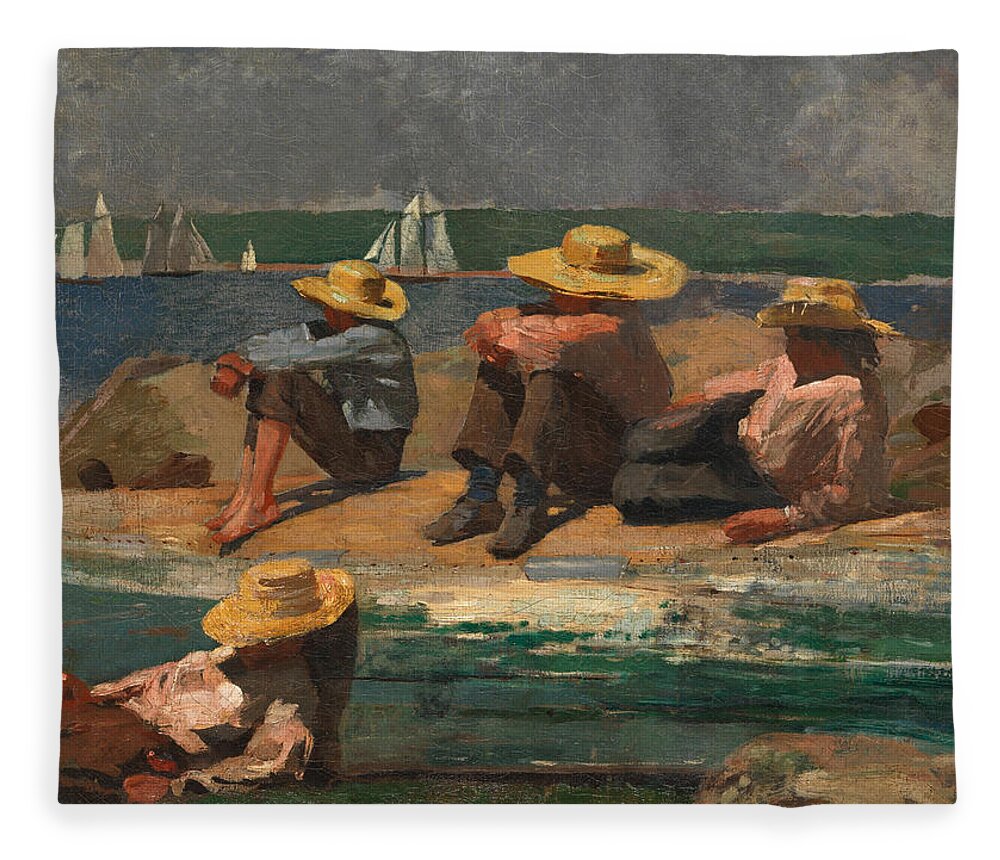Winslow Homer Fleece Blanket featuring the painting Children on the Beach by Winslow Homer