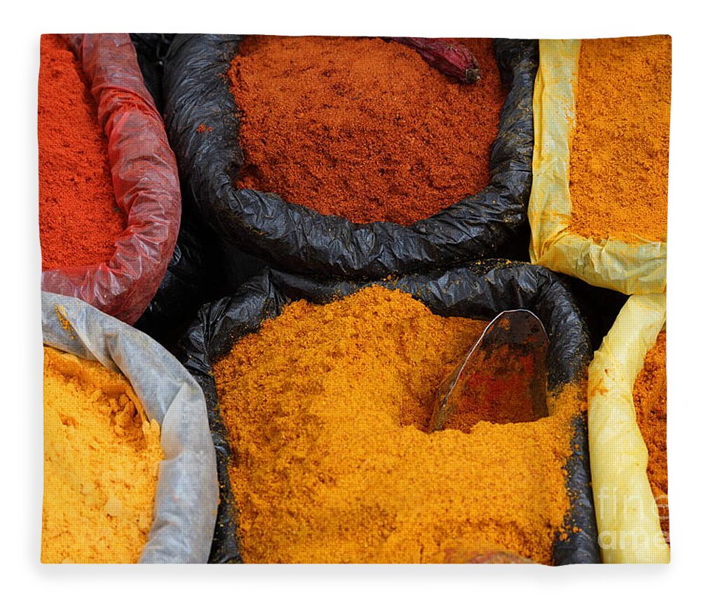 Chili Fleece Blanket featuring the photograph Chilli powders 2 by James Brunker