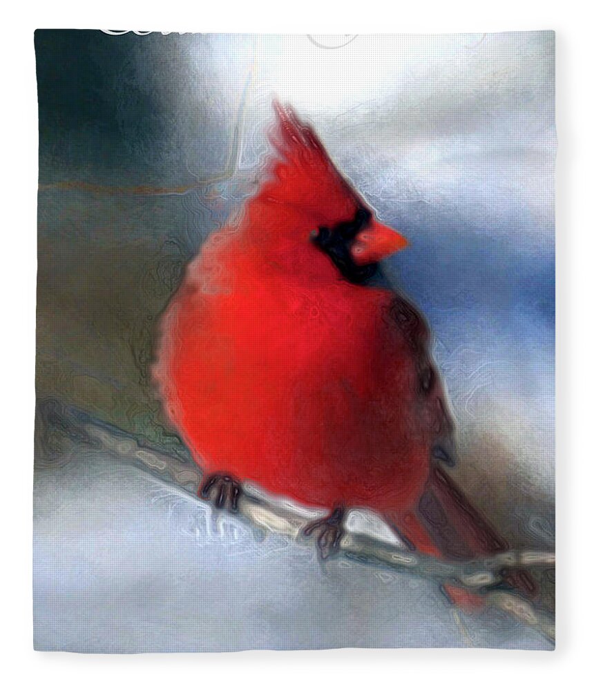 Cardinal Fleece Blanket featuring the digital art Christmas Card - Cardinal by Pennie McCracken