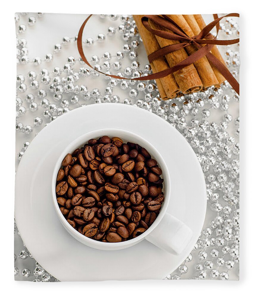 Silver Colored Fleece Blanket featuring the photograph Christmas Coffee And Cinnamon by Olena Gorbenko Delicious Food