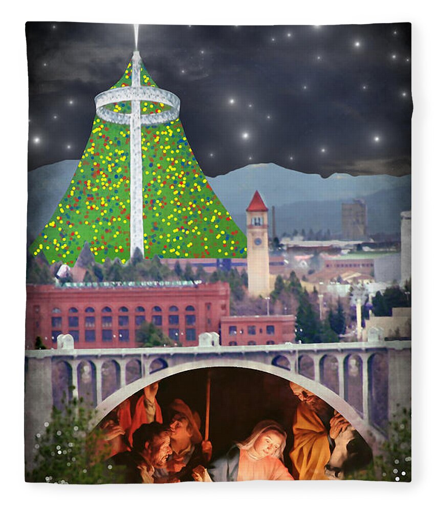 Christmas Fleece Blanket featuring the digital art Christmas In Spokane by Mark Armstrong