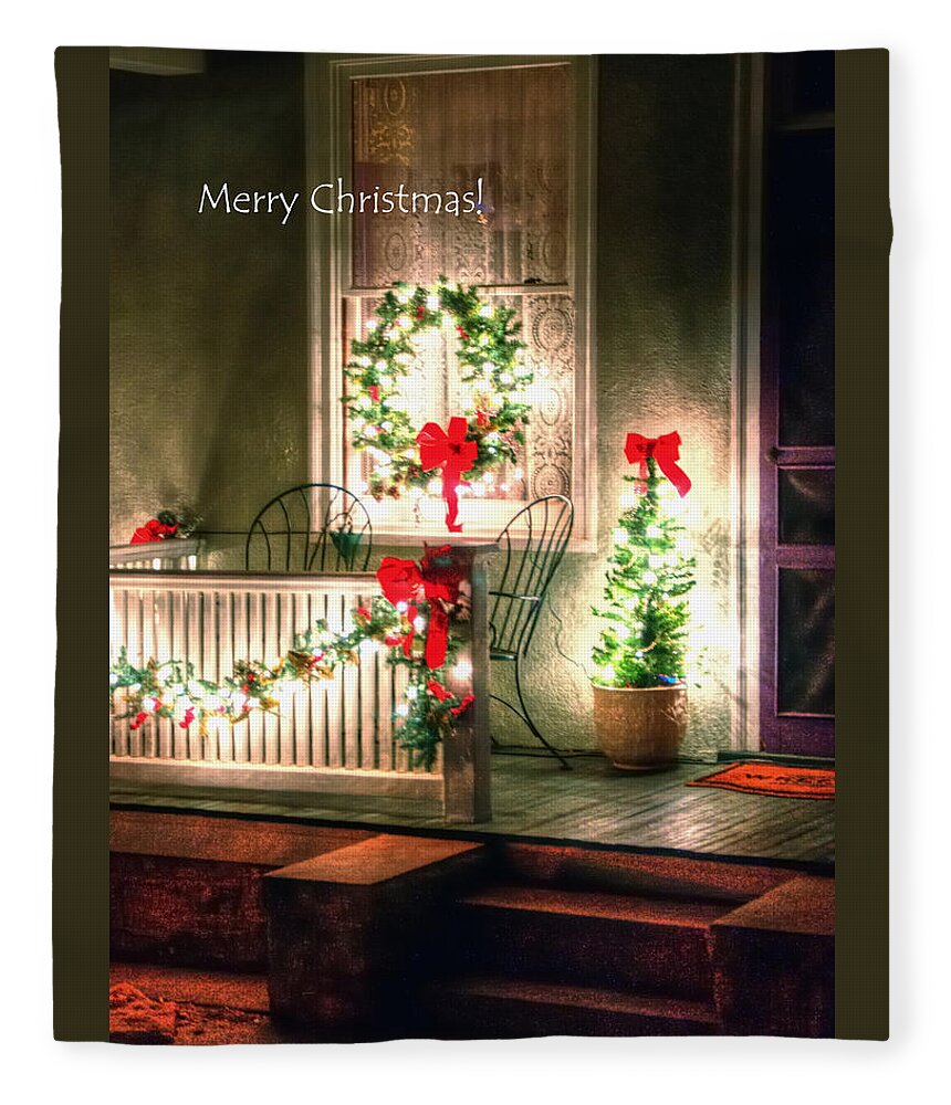 Merry Fleece Blanket featuring the photograph Christmas Porch by Jerry Sodorff