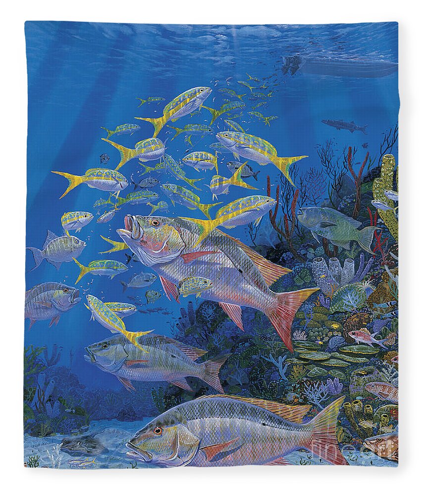 Mutton Snapper Fleece Blanket featuring the painting Chum line Re0013 by Carey Chen