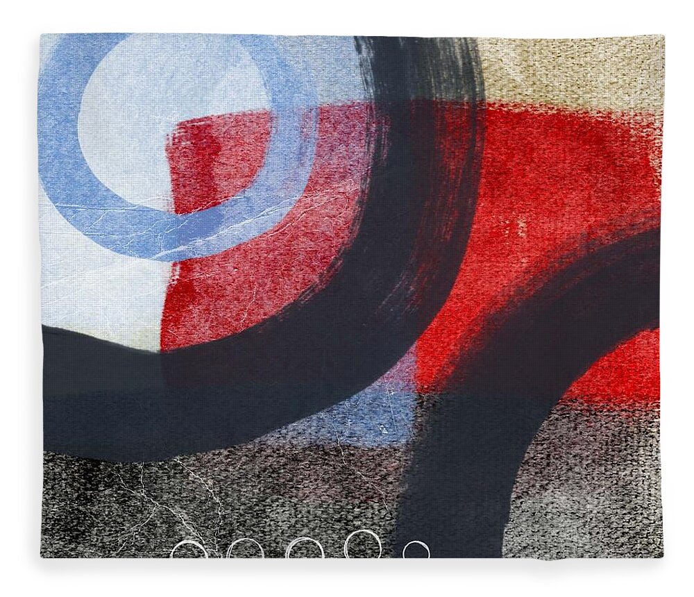 Circles Abstract Blue Red White Grey Gray Black Tan Brown Painting Shapes Geometric Abstract Shapes Abstract Circles Contemporary Office Lobby Studio Abstract Circles Art Ocean Sky Textured Abstract Bedroom Living Room Fleece Blanket featuring the painting Circles 1 by Linda Woods