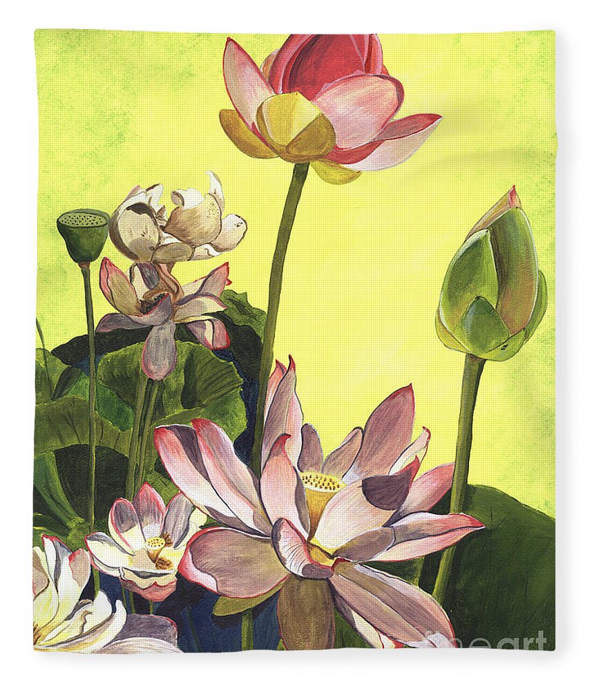 Floral Fleece Blanket featuring the painting Citron Lotus 1 by Debbie DeWitt