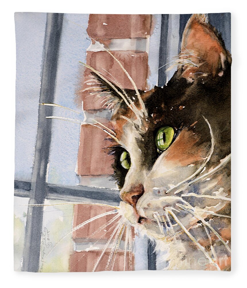 Cat Fleece Blanket featuring the painting City Cat by Judith Levins
