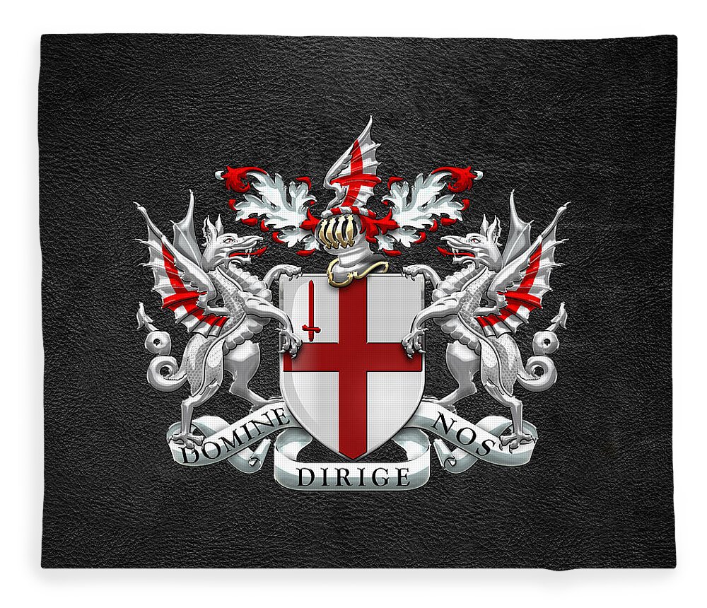 'cities Of The World' Collection By Serge Averbukh Fleece Blanket featuring the digital art City of London - Coat of Arms over Black Leather by Serge Averbukh
