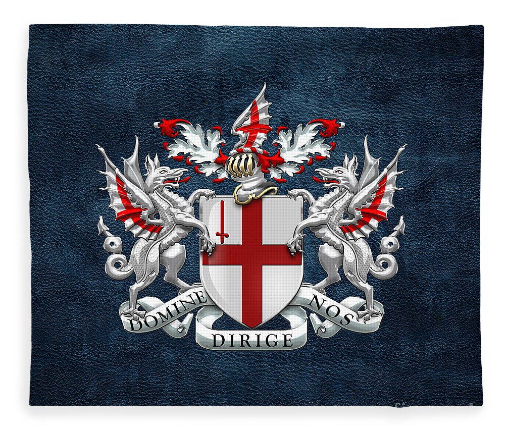 'cities Of The World' Collection By Serge Averbukh Fleece Blanket featuring the digital art City of London - Coat of Arms over Blue Leather by Serge Averbukh