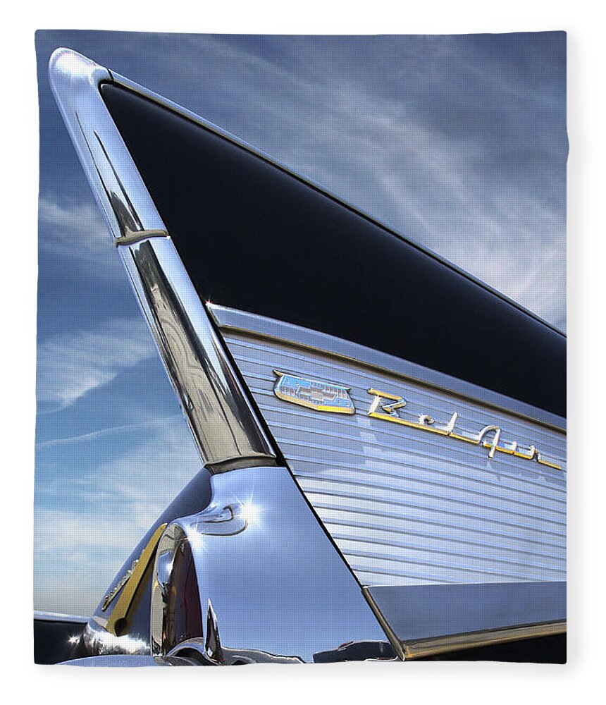 Transportation Fleece Blanket featuring the photograph Classic Fin - 57 Chevy Belair by Mike McGlothlen