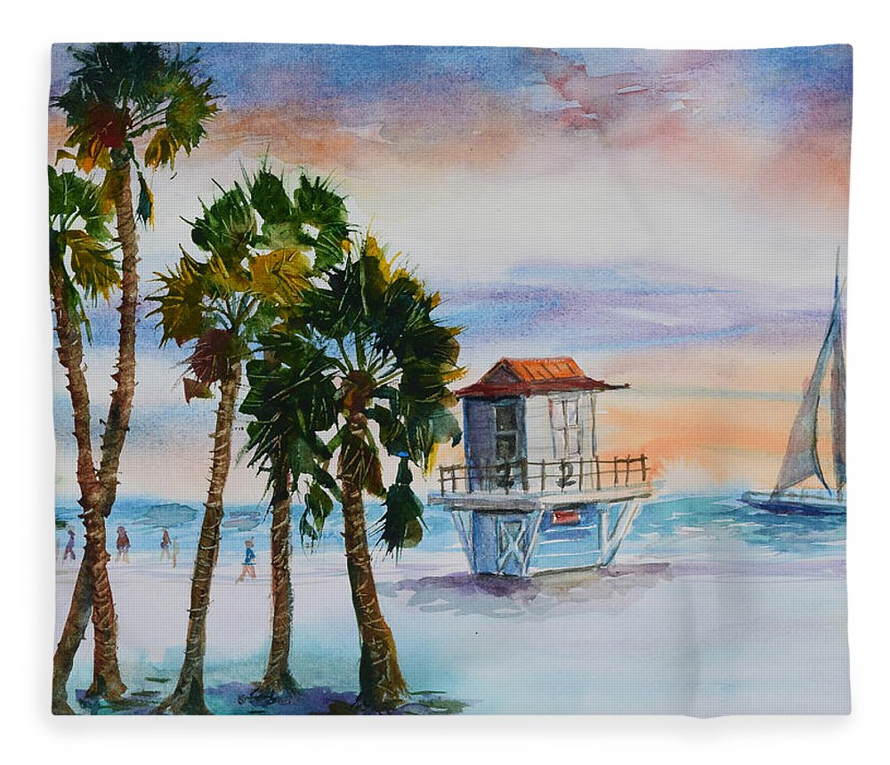 Clearwater Beach Fleece Blanket featuring the painting Sunset at Beach by Jyotika Shroff