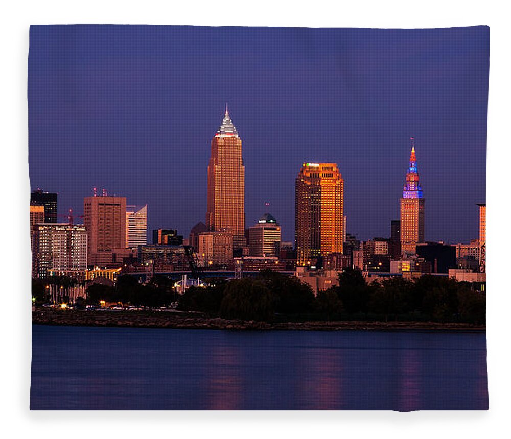  Cleveland Skyline Fleece Blanket featuring the photograph Cleveland At Twilight by Dale Kincaid