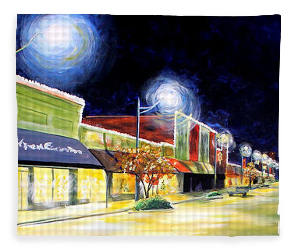 Cleveland Mississippi Fleece Blanket featuring the painting Cleveland Mississippi at Night by Karl Wagner