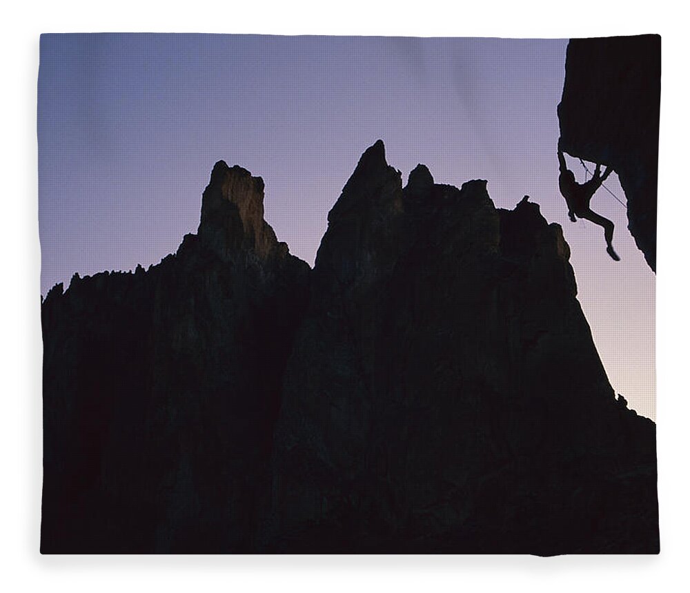 Feb0514 Fleece Blanket featuring the photograph Climber On Chain Reaction Smith Rocks by Lionel Clay