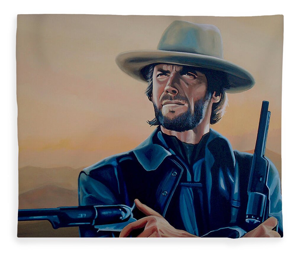 Clint Eastwood Fleece Blanket featuring the painting Clint Eastwood Painting by Paul Meijering
