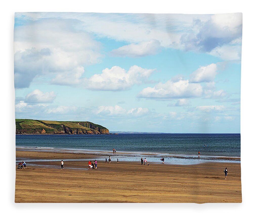 Scenics Fleece Blanket featuring the photograph Clonea Strand, Co Waterford, Ireland by Gregoria Gregoriou Crowe Fine Art And Creative Photography.