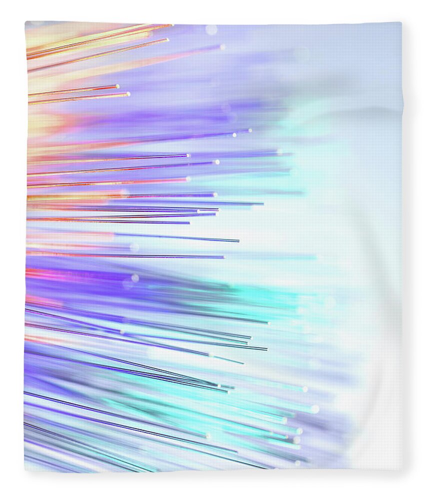 White Background Fleece Blanket featuring the photograph Close Up Of Colorful Optic Fibers by Andrew Brookes
