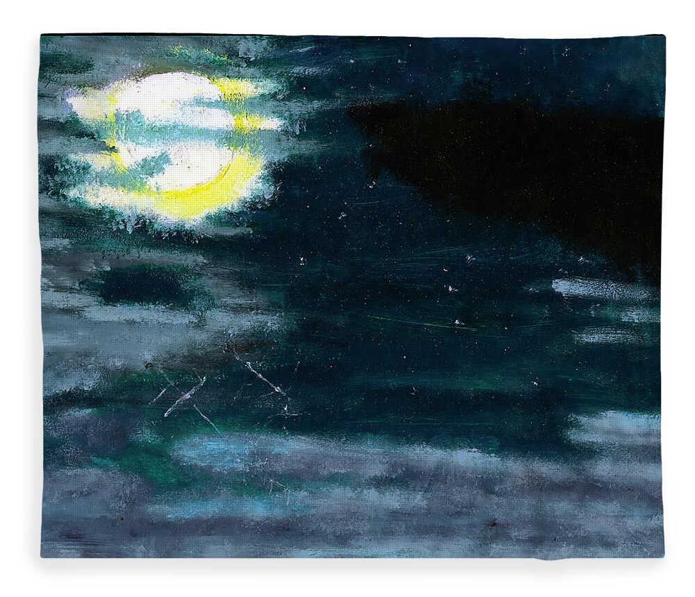 Moon Fleece Blanket featuring the painting Cloudy Night Sky by Shawn Dall