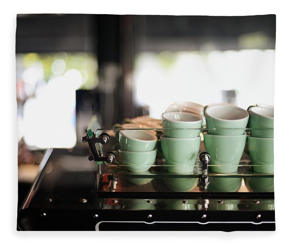 Machinery Fleece Blanket featuring the photograph Coffee Cups In A Cafe by Carlina Teteris