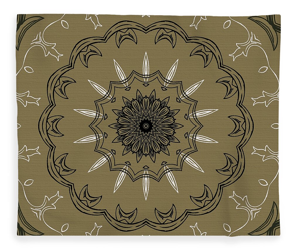 Intricate Fleece Blanket featuring the digital art Coffee Flowers 3 Olive Ornate Medallion by Angelina Tamez