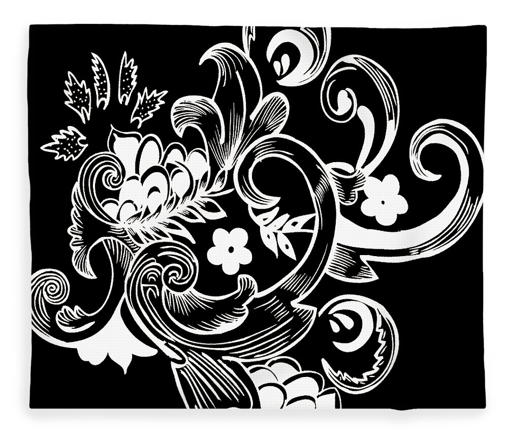 Flowers Fleece Blanket featuring the digital art Coffee Flowers 8 BW by Angelina Tamez